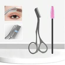 2 Peças Ferramentas mais adequadas para iniciantes no corte de sobrancelhas, Tesoura de cortar sobrancelhas de aço inoxidável com pente, escova de limpeza, pente profissional de sobrancelhas, lâminas afiadas de alta dureza, design ergonômico, para aparar sobrancelhas, cuidados diários para homens e mulheres, maquiagem, barato, decoração de quarto, penteadeira, viagem, acessórios de maquiagem, brindes, viagem, coisas baratas, itens essenciais de viagem - Prata - Visão 12