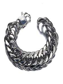 8/10/12/14mm 男士钛钢不锈钢双扣六角抛光龙头扣镜面抛光手链项链粗链，适合男女街头嘻哈饰品项链 - 銀色 - 查看 6