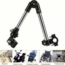 Regulowany uchwyt na parasol ze stali nierdzewnej do wózka inwalidzkiego i roweru – składana konstrukcja z obrotowym złączem, ochrona przed słońcem i deszczem, akcesoria do wózków dziecięcych, rama w 100% metalowa, czarny, wielofunkcyjny uchwyt na parasol | Konstrukcja łącząca | Konstrukcja ze stali nierdzewnej