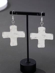 1pc Fashionable Simple Hammer Texture Cross Pendant Handmade Round Chain Necklace - Gold - View 9