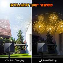 4 件装太阳能烟花灯，360/480 LED 悬挂铜线灯串，8 种照明模式防水仙女灯（IP44）适用于花园派对/圣诞节/婚礼/凉亭装饰，适用于节日、圣诞节、万圣节、毕业季等各种节日