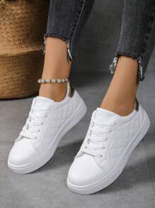 Women's Minimalist Front Tie Outdoor Sports Sneakers, Students Casual White Sports Shoes