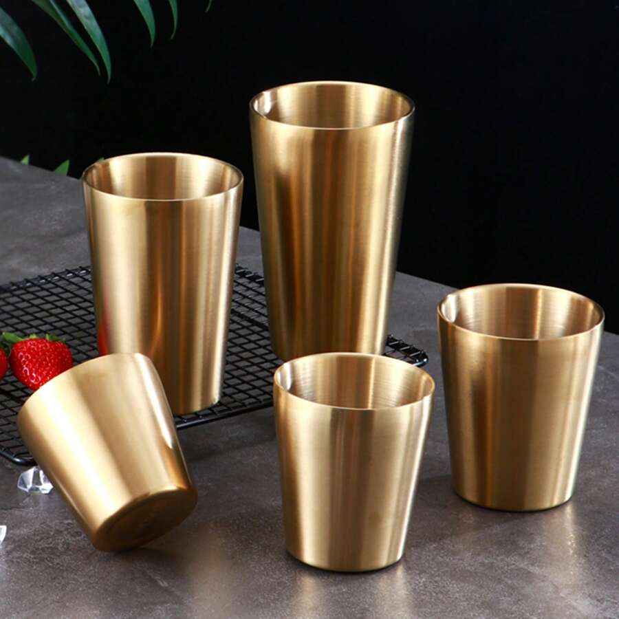 1pc Stainless Steel Double Layer Anti-Scald & Anti-Drop Water Cup, Minimalist Design, Durable And Practical, Multiple Capacity Options, Suitable For Home, Restaurants, Self-Service Cafeterias, Can Be Used As Cold Drink, Water, Milk Tea Or Coffee Cup