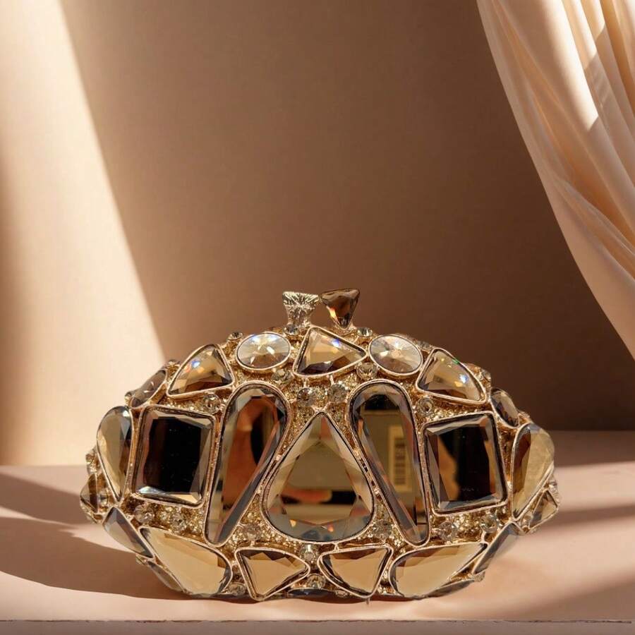 Stones Clutch Women Luxury Crystal Evening Bag Rhinestone Evening Bag For Party And Wedding Unique Evening Bags - Vàng - Xem 1