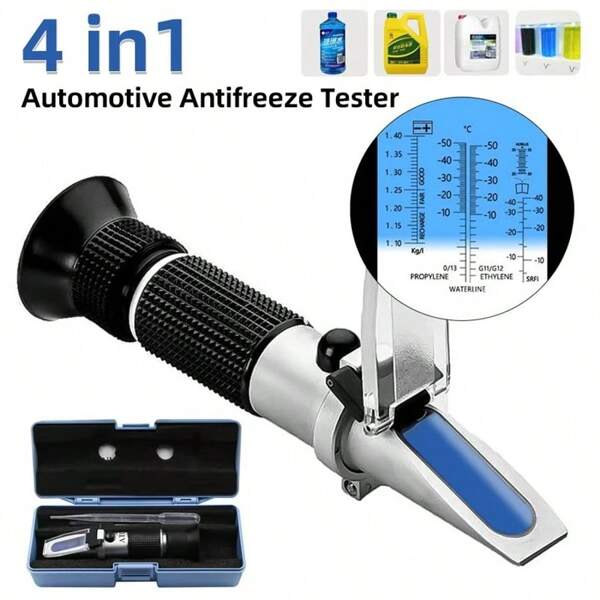 POROMETISTO Probador de refrigerante de coche 4 en 1 - Mide el punto de congelación, la concentración de urea y el electrolito con precisión. Refractómetro óptico, sin batería, herramienta portátil de alta precisión