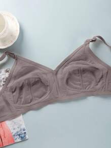 1 pezzo Reggiseno senza ferretto in pizzo di colore unito con coppe intere, intimo sexy, push-up, traspirante e trasparente per le donne