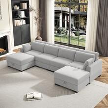 Loveseat Sofa, Modular Sofa, Corduroy Upholstered, With Removable Cushions And Backrest, Modern Sofa, Single Sofa, Footrest, Wide Armrests, Suitable For Living Room, Bedroom, Apartment, Beige/Grey - 灰色 - 查看 10