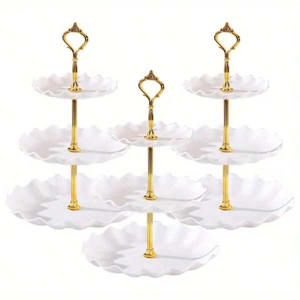 3pcs/4pcs Plastic Dessert Trays (2pcs Trays/3pcs Trays + 1pc Accessory), Multi-Tier Cake/Cupcake/Fruit Stand For Home Daily Use, European Style 3-Tier Cake Tower, Plastic Tiered Dessert Display Stand For Birthday, Wedding, Party, Graduation