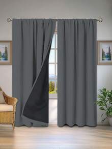 1pc Blackout Curtain, Heat Insulation & UV Protection, Suitable For Living Room, Bedroom, Darkening Room, Autumn/Winter - Dark Grey - View 3