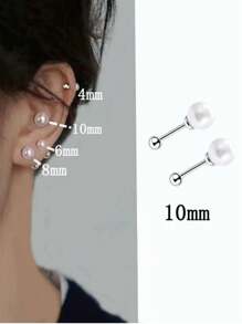 1 Pair 925 Sterling Silver Stud Earrings With Double Ball Screw Back, Suitable For Pierced Ears, Can Be Worn For Showering And Sleeping