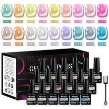 Mtssii 18 Colors 7ml Moonlight Crystal Cat Magnetic Gel Nail Polish Set With Magnetic Stick, Holographic Glitter UV Gel Sparkle Crystal Color For Nail Salon DIY At Home