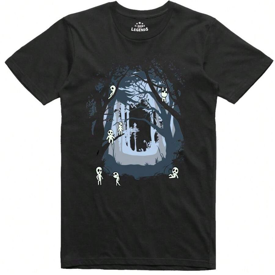 Diseño talla grande nuevo Camiseta de espíritu japonés de Kodama árbol hombres ajuste regular de algodón - Negro - Ver 1