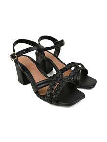 SANDÁLIA FEMININA SALTO GROSSO TIRAS TRANÇA MODA VERÃO  CONFORTÁVEL