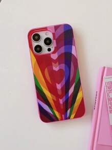 Regenbogenherz-Sturm! Modischer personalisierter Handyhülle - Regenbogen-gestreiftes Herzenmuster vollflächige fuchsiafarbene Handyhülle, kompatibel mit iPhones & Galaxy Smartphones