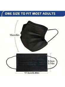 30 piezas/50 piezas/100 piezas Mascarilla desechable negra - 3 capas, transpirable y cómoda con lazos elásticos para las orejas.