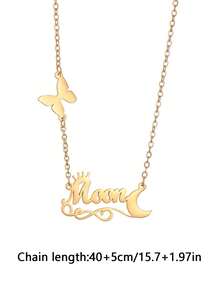 1 pieza Collar con placa con diseño de corona en forma de corazón personalizado, collar con colgante de cadena cubana gruesa personalizada con letra, joyería elegante y bonita de acero inoxidable, regalo de aniversario para él, regalo de festival de música, estilo de letra para la temporada de regreso a clases - Dorado - Ver 6