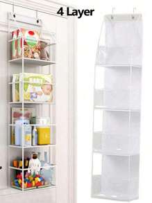 1pc 6-Compartment Foldable Hanging Bag For Snacks, Toys, Clothes Storage, Grey, With 2 Hooks For Wall/Cabinet/Door Hanging In Kitchen/Bathroom,Rear Door Storage Hanging Bags, Wall-Mounted Fabric Storage Bags, Dormitory Organizational Gadgets, And Household Wall-Mounted Storage Solutions.