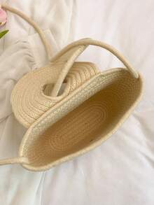 2025新款法式极简编织女士手提包，夏季沙滩度假手提包，大容量蔬菜篮 - 米色 - 查看 9