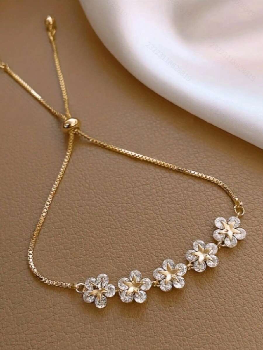 A Small, Simple, And Multifunctional Personalized Fashionable Retro Gold Pull Is Suitable For Women's Daily Wear, - Flowers - View 1