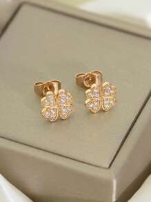 1 paire de boucles d'oreilles à tige cœur zirconium doré romantique. Convient pour le port quotidien, les vacances, les fêtes et les cadeaux pour les femmes.