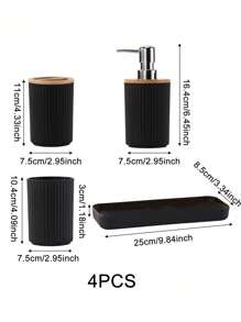 4 pièces/set Ensemble d'accessoires de salle de bain nordique, Bouteille de distribution de shampoing, gel douche et désinfectant, Porte-brosse à dents, Gobelet pour rince-bouche, Palettes Ensemble de salle de bain Rentrée scolaire