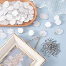 100Pairs Easy-Install No-Drill Ceiling Hooks - Transparent, Damage-Free Adhesive Hangers For Festive & Party Decorations, Stainless Steel, Ideal For Christmas & Birthday Celebrations
