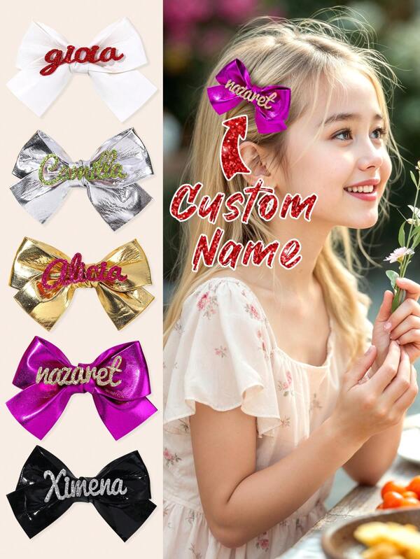 1 Stück personalisierte Haarschleife Mädchen individuelle Name Haarclips PU Schleife süße Haarspange für Teenager Mädchen Kinder Festival Urlaub Geburtstag Haarzubehör