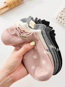 3/5 paires de chaussettes montantes femme motif étoile mignon couleur unie, convient pour le port quotidien, toutes saisons, livraison aléatoire