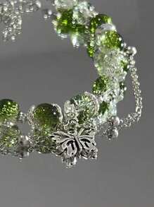 1 pièce Bracelet pour femme délicat et charmant de style chinois avec papillons verts et perles