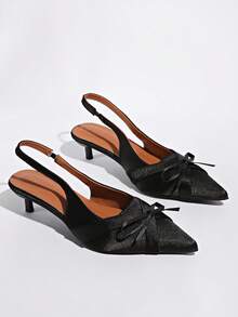 Giày sandal cao gót mũi nhọn kiểu Pháp dành cho nữ, mẫu mùa hè 2024, màu đen thanh lịch, kiểu gót thấp, thích hợp cho tiệc tùng. - màu đen - Xem 5