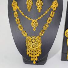 1 Set de joyería de lujo enchapada en oro de 18K para mujer, 5 piezas incluyendo collar, aretes, brazalete y anillo, elegantes accesorios para novia, boda y fiestas