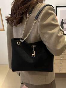 Large Capacity Handbag For Women, Fashionable Chain Shoulder Bag, New Style Chic Underarm Bag, Retro Matte Tote Bagback To School Essentials - Black - View 2