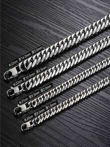 8/10/12/14mm 男士钛钢不锈钢双扣六角抛光龙头扣镜面抛光手链项链粗链，适合男女街头嘻哈饰品项链 - 銀色 - 查看 2