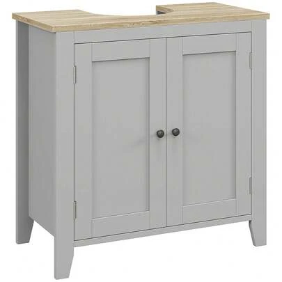 Kleankin Under Sink Cabinet, Bathroom Sink Cabinet With 2 Doors, Pedestal Under Sink Design, Freestanding Bathroom Cupboard With Adjustable Shelf, Grey
