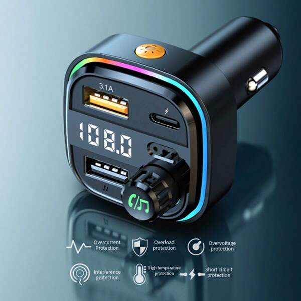 Carregador de carro Bluetooth 1PC, carregador de carro sem fio multifuncional, rádio MP3 Bluetooth para carro, comunicação viva-voz, transmissor FM para carro, 5V3.1A, carregamento rápido USB duplo, acessórios para carro