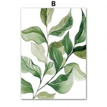 1 PIEZA Pintura en lienzo de hojas de plantas acuarela verde primaveral estilo nórdico. Pósteres y estampas para decoración de paredes en salas de estar, dormitorios y comedores. Opcional con marco. Pósteres modernos, arte de pared, pinturas en lienzo. - Multicolor - Ver 15