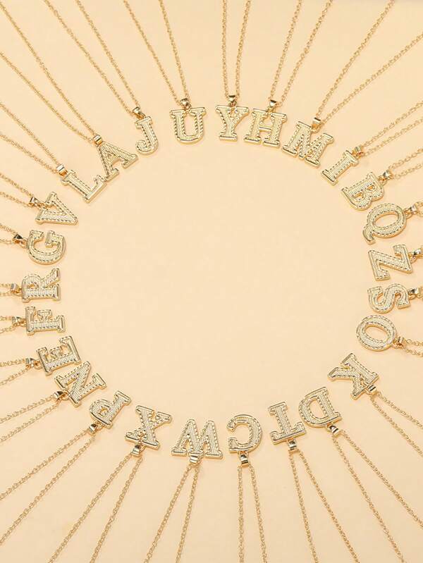 1pc Upper Case Initial Letter Necklace, Gold A-Z Letter Pendant Necklace, Ideal Gift Choice, Suitable For Daily Wear