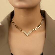 Collier ras-du-cou avec cristaux de forme géométrique en V, design personnalisé élégant, convient au style Insta