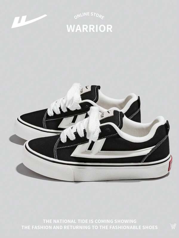 WARRIOR Women's Sporty Canvas Shoes With Thick Sole, Contrast Color, Fashion Lace-Up Low Top, Anti-Slip & Easy To Clean, Casual Sneakers