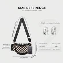 Women's Punk Style Studded Decor Bum Bag, Fashion Colorblock Checked Pattern Crossbody Bag For Daily Used, Casual Versatile High-Quality Daily Commuting Bag - 黑色 - 查看 5
