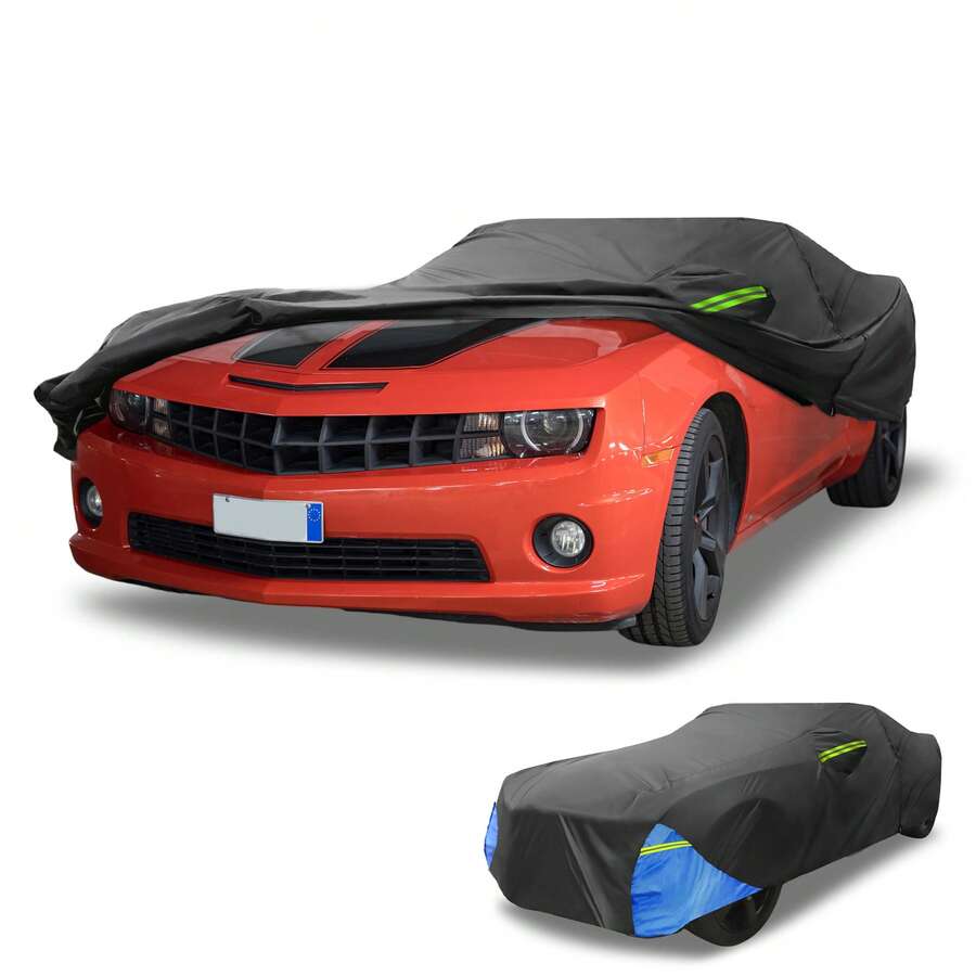 Car Cover Waterproof All Weather 210D, UV Sun Rain Protection, With Left Side Zipper - Black Blue for Chevrolet Camaro - View 1