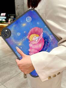 1 Peça Capa de Tablet com Elemento de Concha de Sereia Fofa, Ilustração Interessante de Estilo Cartoon do Bottom do Mar Azul, Proteção Contra Queda de 360 Graus para iPad de 10th Geração de 10.9", Capa de Tablet de Couro Portátil para iPad de 10.2" com Proteção