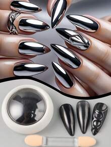 1盒魔镜黑指甲铬粉全息金属深色指甲闪粉颜料哥特式摩擦粉凝胶指甲油美甲用品 - 彩色 - 查看 8