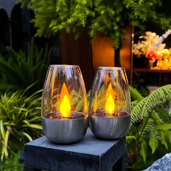 1/6/12pcs Solar Powered Realistic Wax Candle LED Warm Light Decoration, Solar Powered Energy Efficient Lights, Portable Installation Outdoor Camping Lights, Auto Sensor Turns On At Night, Indoor Window Sill Bed Side Lighting, Stair, Window, Hallway Path Lights, Crystal Glass Shell, Suitable For Christmas, Halloween, Valentine's Day, Holiday Decor, Applicable For Courtyard, Lawn, Corridor, Stair, Balcony Garden, Park Path, Indoor Window Sill, Coffee Table Etc.
