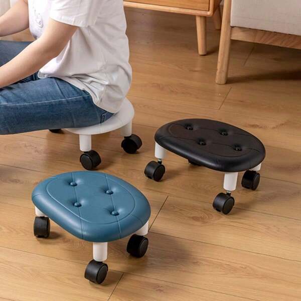 1 pièce Tabouret mobile bas avec roulettes pivotantes - Repose-pieds en plastique sans formaldéhyde pour la maison, le salon, la chambre - Pouf rond multifonctions confortable, outil et accessoire, sans odeur