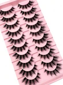 10 Pairs Fluffy 6D Faux Mink Eyelashes, Soft & Full  Cat Eye Style Clear Band Fake Eyelashes Look Like Real Lashes Extended, Natural Look 3D Fluffy Cat Eye Lashes, Faux Mink Full Strip Lashes, Suitable For Any Casual Occasion Strip Lashes,Lashes,Eyelashes,Fake Lashes - màu đen - Xem 2