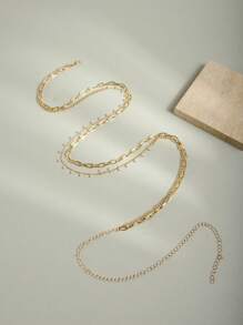 1 Stück elegante Taillenkette mit Kunstperlen, vintage mehrschichtige geometrische Körperkette mit Quaste, europäischer und amerikanischer Schmuck für Frauen