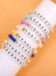 Set de 8 pulseras de amistad de arcilla polimérica morada con diseño musical, pulseras de apoyo al álbum para mujeres
