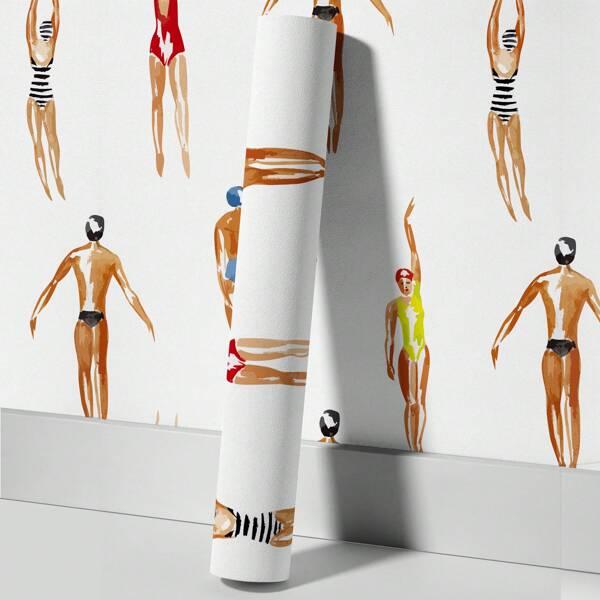 Swimmer Shapes Self Adhesive Removable Wallpaper Swimmers Wallpaper, Divers, Swimming And Water Peel And Stick Wallpaper, Nautical Swimming Design, Peel And Stick Wallpaper Wall Paper Wall Stickers Room Decor Wall Decor Wall Sticker
