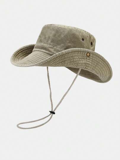 1pc Men's Washed Bucket Hat, Outdoor Fishing Hiking Sun Protection Cowboy Hat